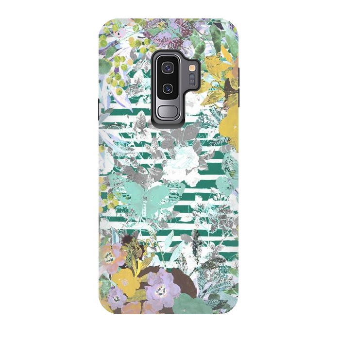 Galaxy S9 plus StrongFit watercolor painted flowers, butterflies and stripes by Oana 