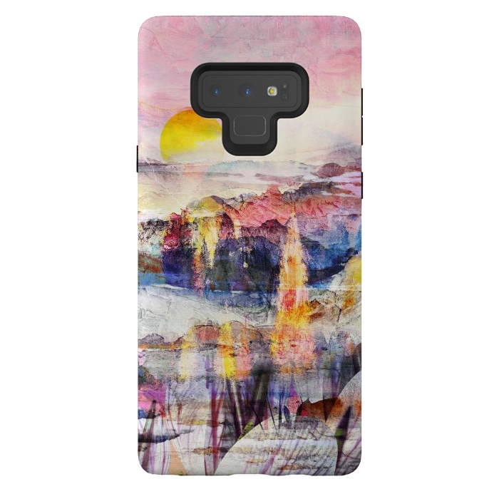 Galaxy Note 9 StrongFit Pink painted forest and mountain landscape by Oana 