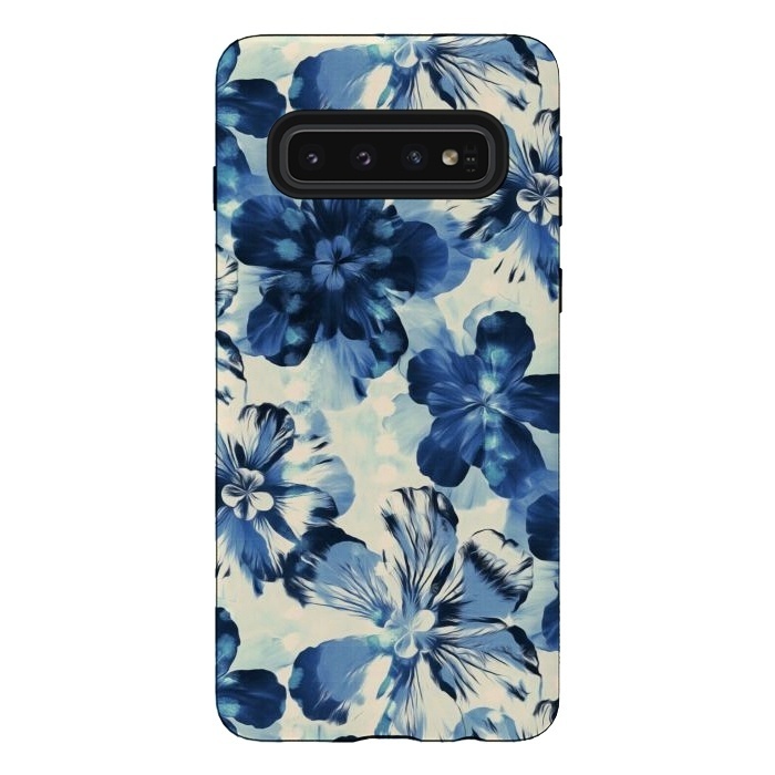 Galaxy S10 StrongFit Indigo Blue Floral by Micklyn Le Feuvre
