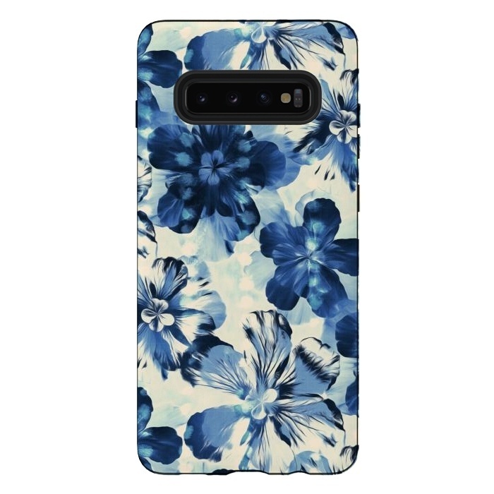 Galaxy S10 plus StrongFit Indigo Blue Floral by Micklyn Le Feuvre