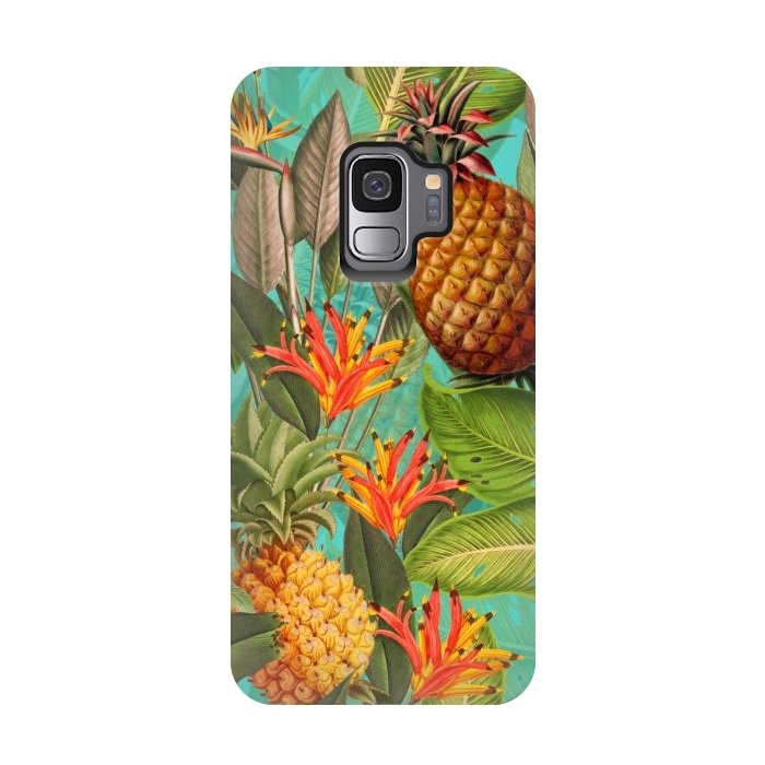 Galaxy S9 StrongFit Teal Pineapple Jungle Garden by  Utart