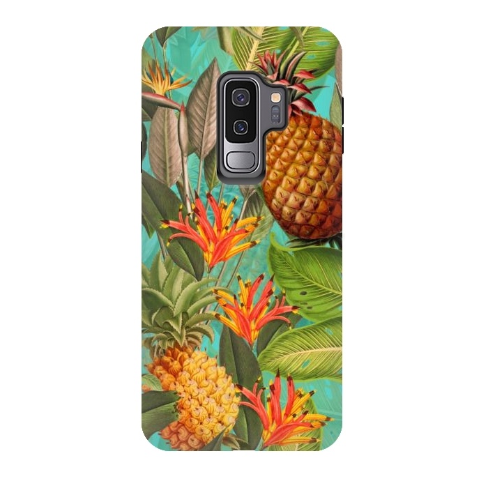 Galaxy S9 plus StrongFit Teal Pineapple Jungle Garden by  Utart
