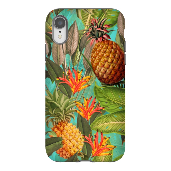 iPhone Xr StrongFit Teal Pineapple Jungle Garden by  Utart
