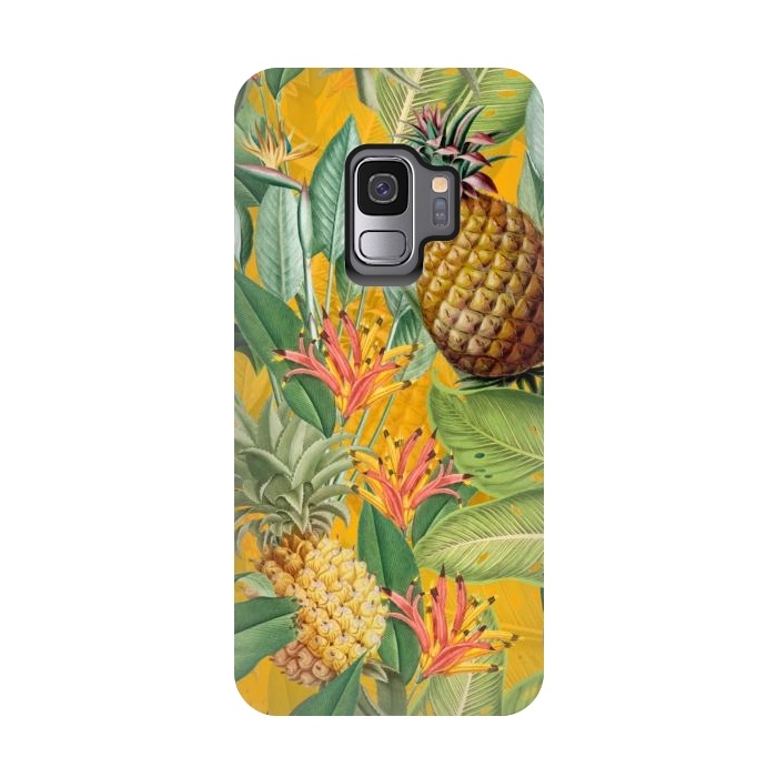 Galaxy S9 StrongFit Yellow Tropical Pinapple Jungle Garden by  Utart