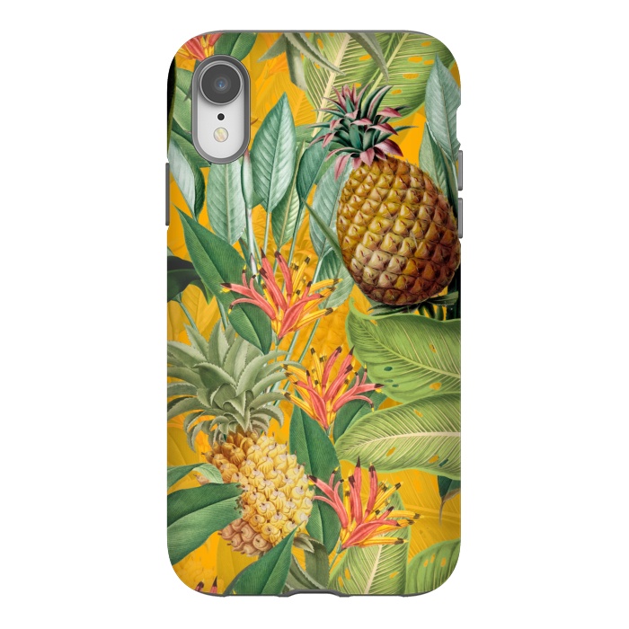iPhone Xr StrongFit Yellow Tropical Pinapple Jungle Garden by  Utart