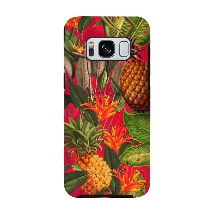 Galaxy S8 StrongFit Red Tropical Pineapple Jungle Garden by  Utart