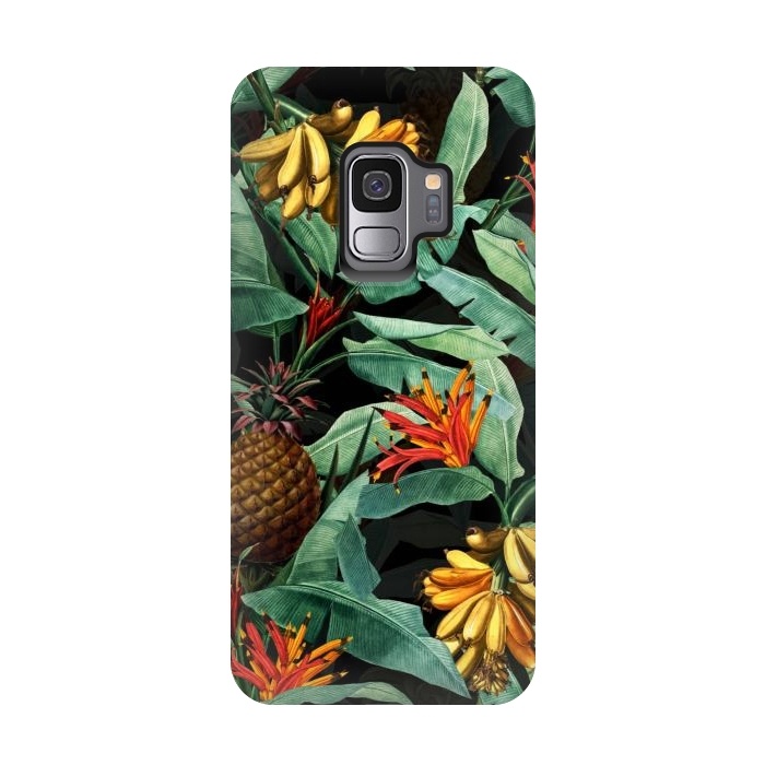 Galaxy S9 StrongFit Black Banana and Pinapple Jungle Garden by  Utart