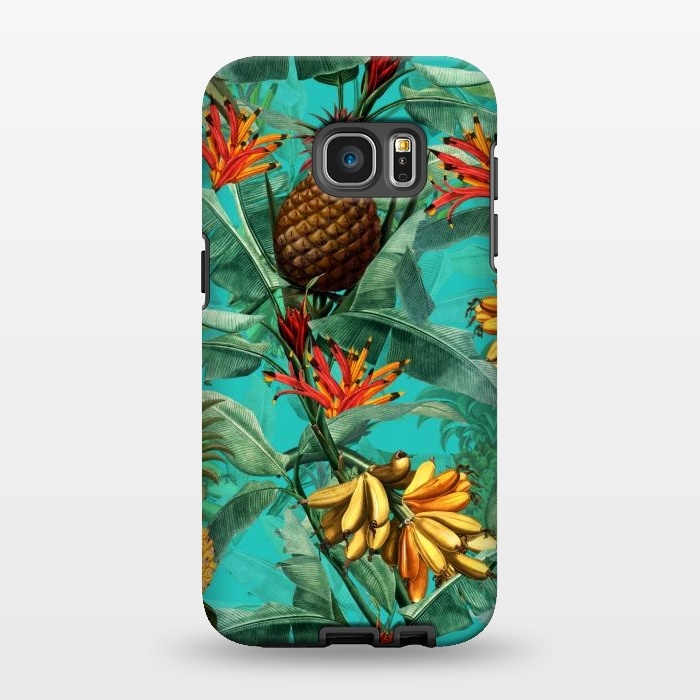 Galaxy S7 EDGE StrongFit Teal Banana and Pinapple Jungle Garden by  Utart
