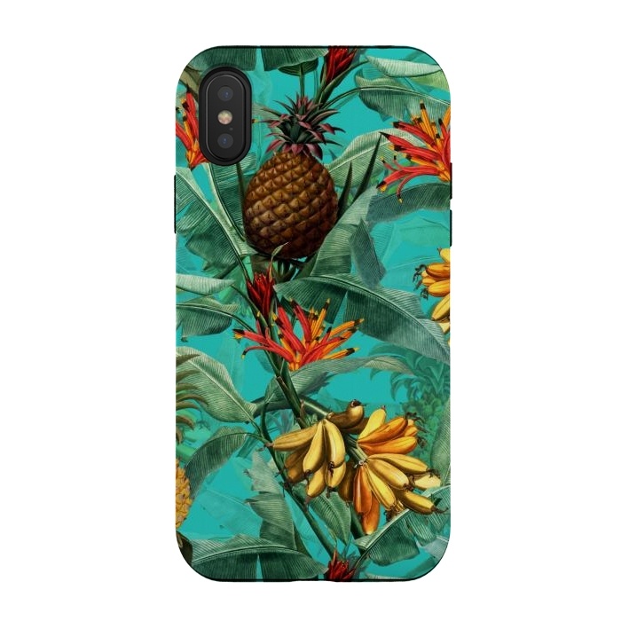 iPhone Xs / X StrongFit Teal Banana and Pinapple Jungle Garden by  Utart