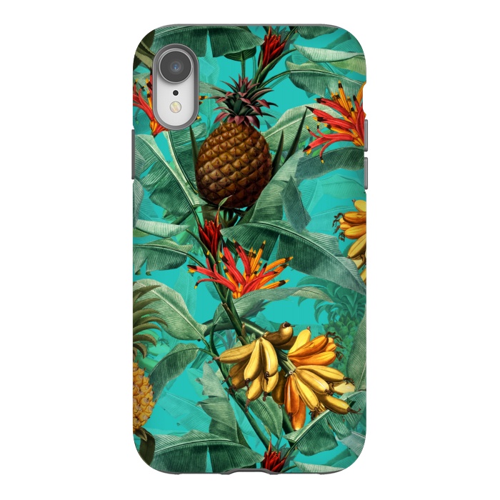 iPhone Xr StrongFit Teal Banana and Pinapple Jungle Garden by  Utart