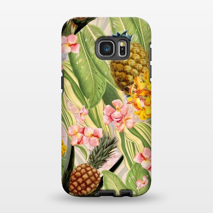 Galaxy S7 EDGE StrongFit Gold and pink Banana and Pinapple Jungle Garden by  Utart