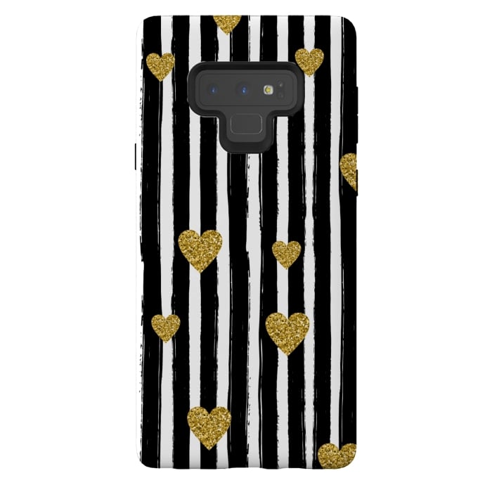 Galaxy Note 9 StrongFit BLACK STRIPES WITH HEARTS by MALLIKA
