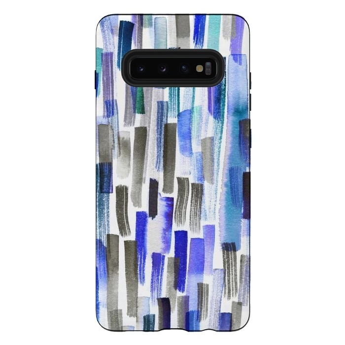 Galaxy S10 plus StrongFit Colorful Brushstrokes Blue by Ninola Design