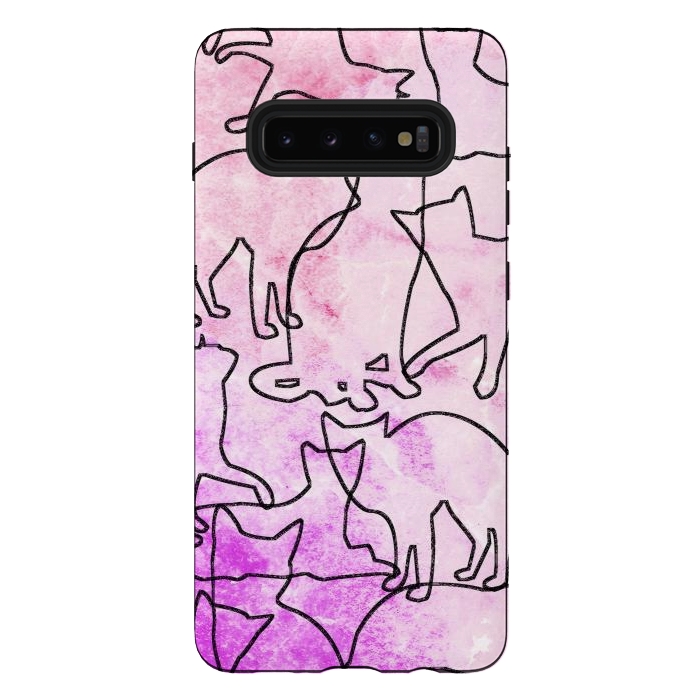Galaxy S10 plus StrongFit Line art tangled cats by Oana 