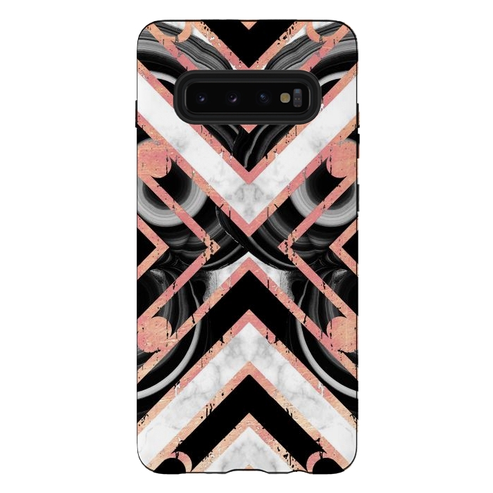 Galaxy S10 plus StrongFit Monochrome geometric marble tiles with golden contour by Oana 