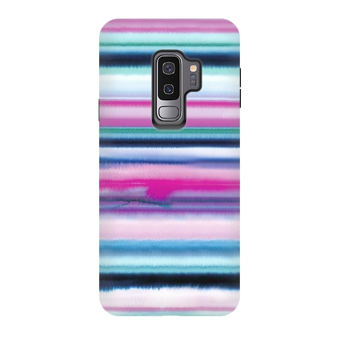 Galaxy S9 plus StrongFit Ombre Stripes Watercolor Pink by Ninola Design