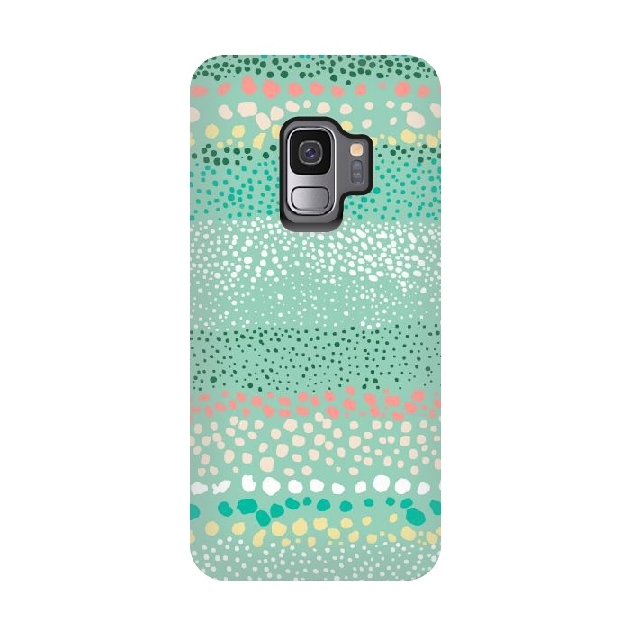 Galaxy S9 StrongFit Little Textured Dots Green by Ninola Design