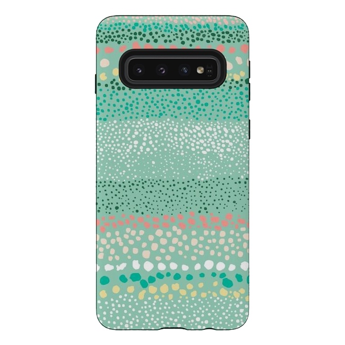 Galaxy S10 StrongFit Little Textured Dots Green by Ninola Design