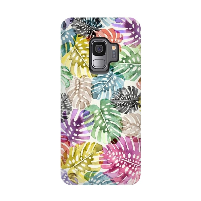 Galaxy S9 StrongFit Colorful Tropical Monstera Leaves by Ninola Design