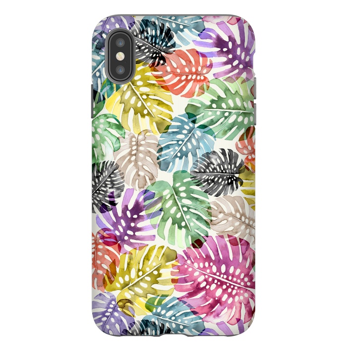 iPhone Xs Max StrongFit Colorful Tropical Monstera Leaves by Ninola Design