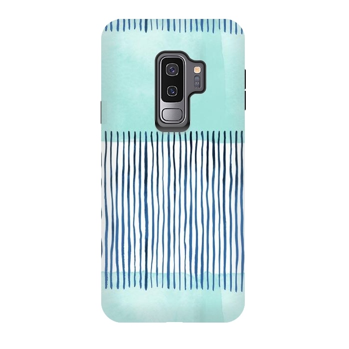 Galaxy S9 plus StrongFit Minimal Stripes Blue by Ninola Design