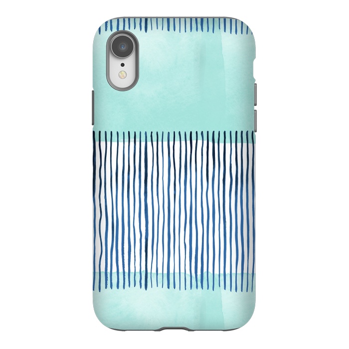 iPhone Xr StrongFit Minimal Stripes Blue by Ninola Design