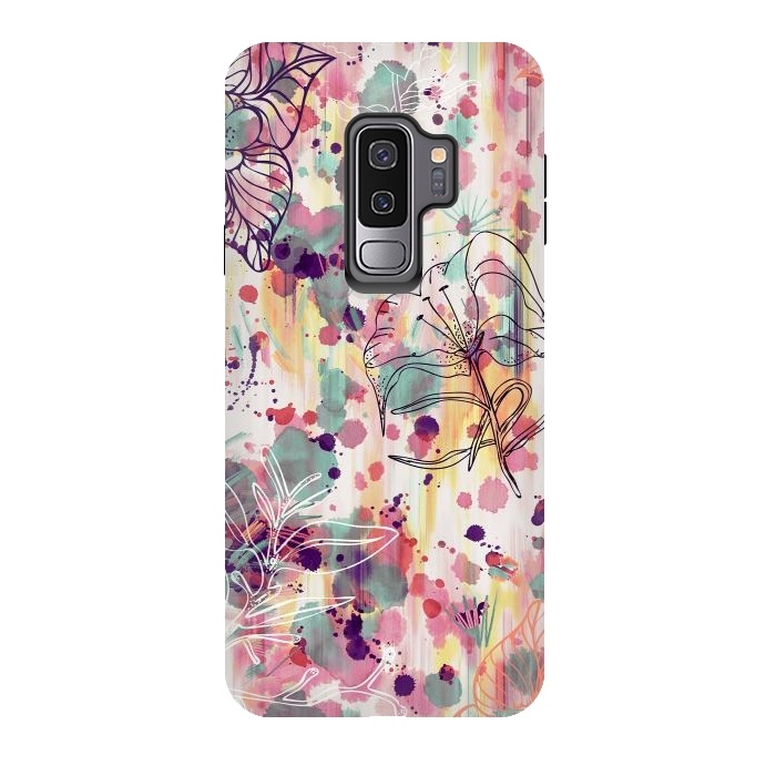 Galaxy S9 plus StrongFit Pink Flowers Graffiti by Ninola Design
