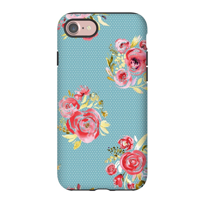 iPhone 7 StrongFit Blue Dots Roses Bouquet by Ninola Design