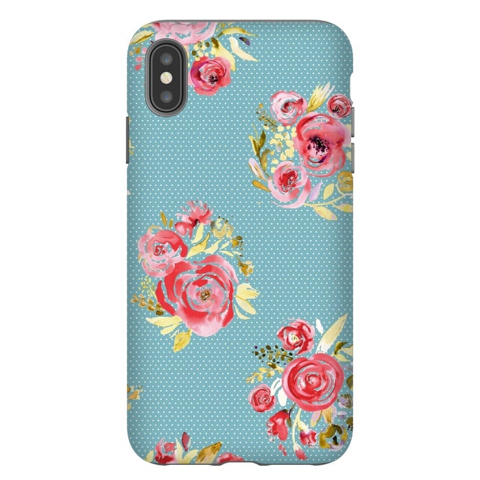iPhone Xs Max StrongFit Blue Dots Roses Bouquet by Ninola Design