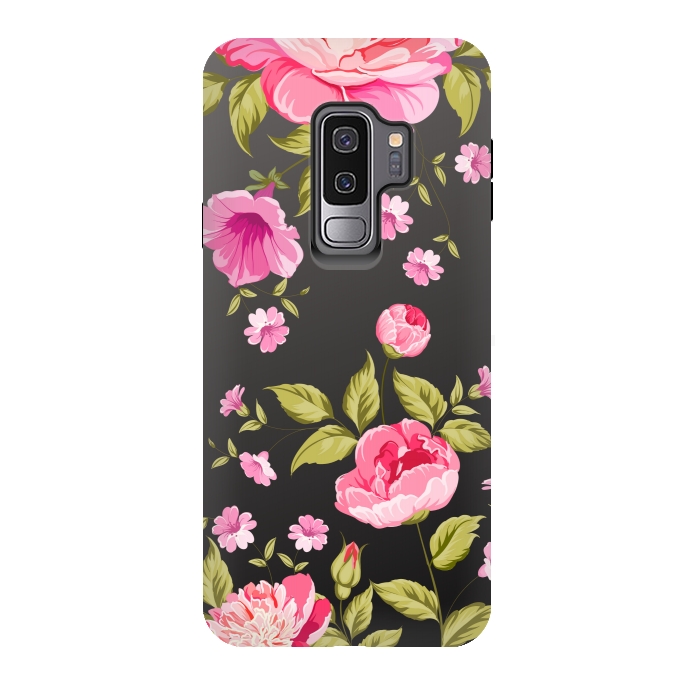 Galaxy S9 plus StrongFit pink flowers by MALLIKA