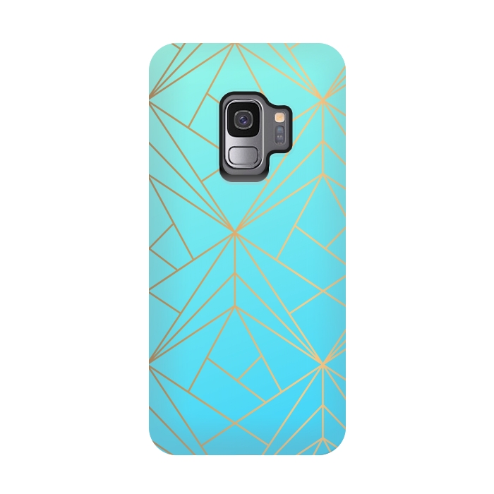 Galaxy S9 StrongFit blue green golden lines by MALLIKA