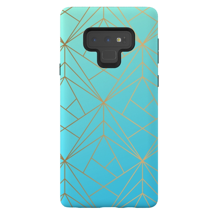 Galaxy Note 9 StrongFit blue green golden lines by MALLIKA