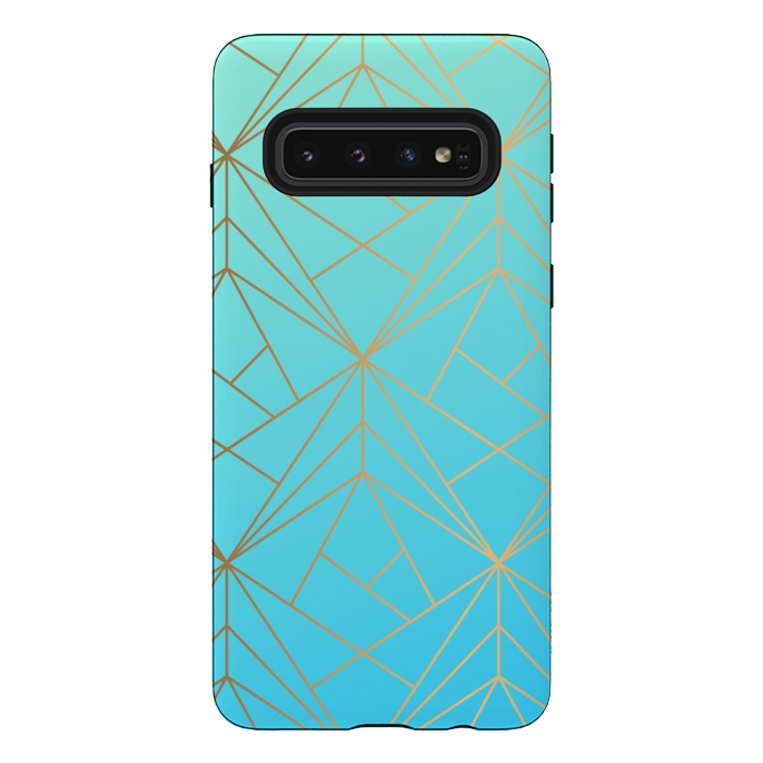 Galaxy S10 StrongFit blue green golden lines by MALLIKA