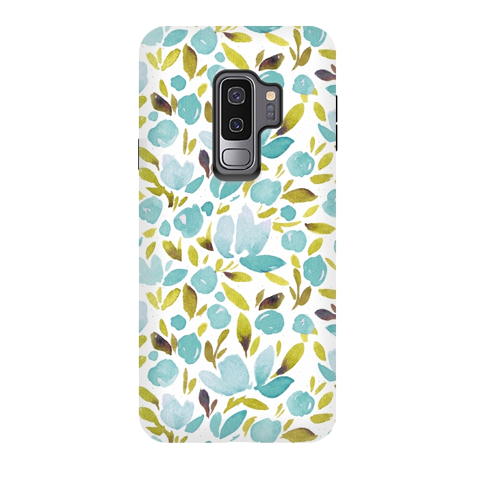 Galaxy S9 plus StrongFit Watercolor Blue Flowers by Allgirls Studio