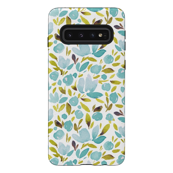 Galaxy S10 StrongFit Watercolor Blue Flowers by Allgirls Studio