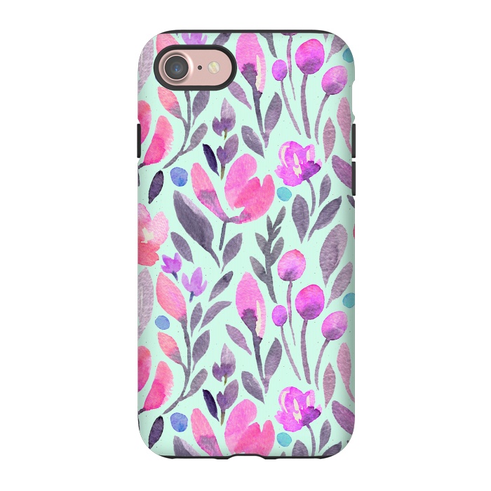 iPhone 7 StrongFit Mint and Pink Flowers by Allgirls Studio