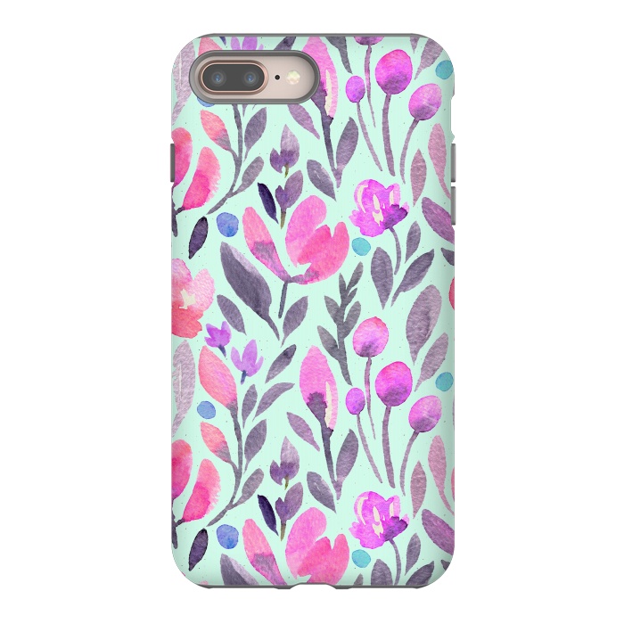 iPhone 7 plus StrongFit Mint and Pink Flowers by Allgirls Studio