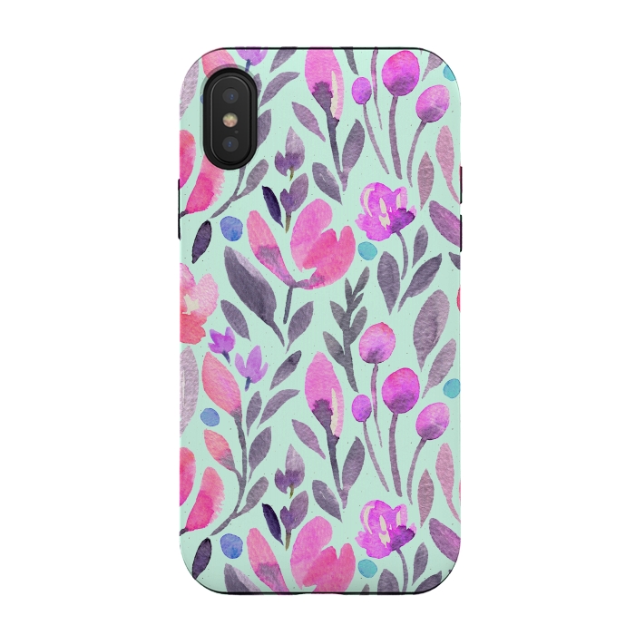 iPhone Xs / X StrongFit Mint and Pink Flowers by Allgirls Studio