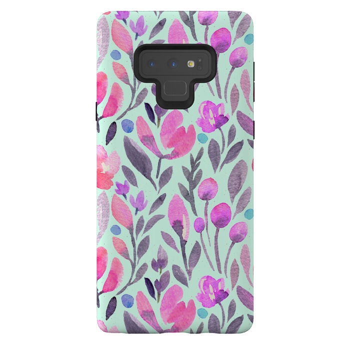 Galaxy Note 9 StrongFit Mint and Pink Flowers by Allgirls Studio