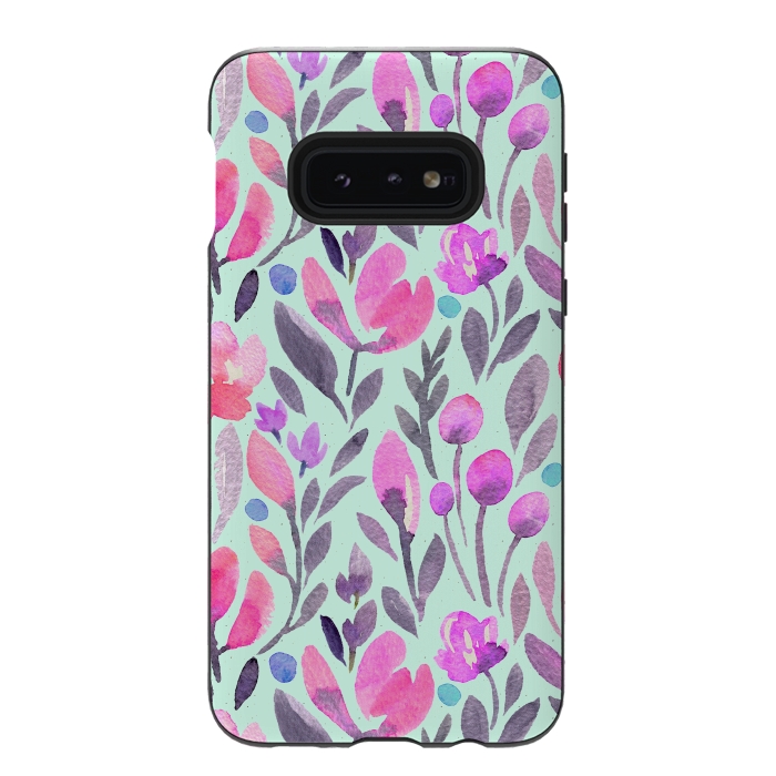 Galaxy S10e StrongFit Mint and Pink Flowers by Allgirls Studio