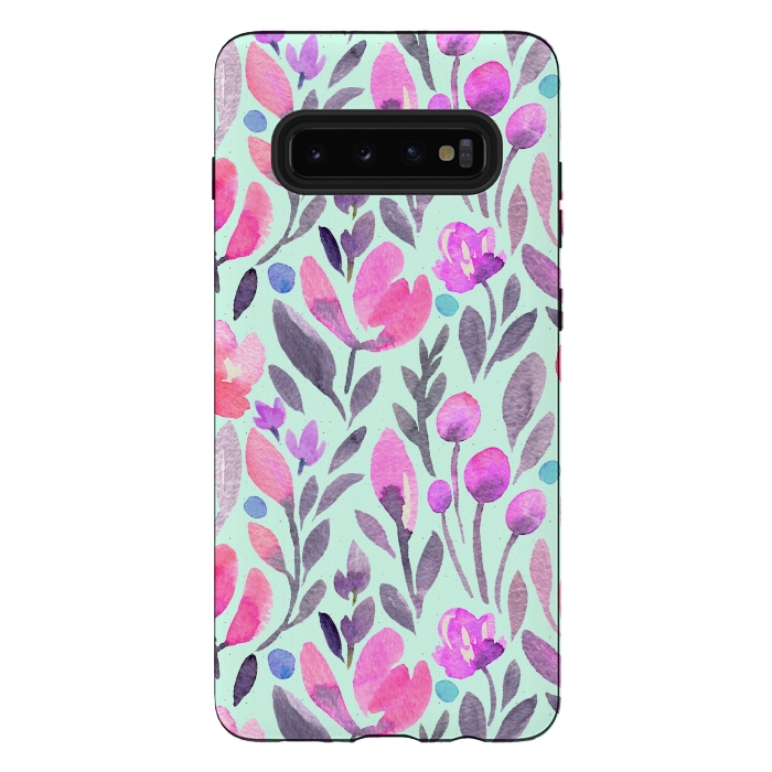 Galaxy S10 plus StrongFit Mint and Pink Flowers by Allgirls Studio
