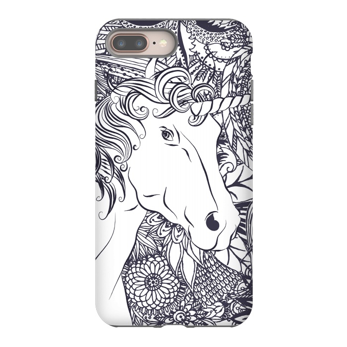 iPhone 7 plus StrongFit Whimsy unicorn and floral mandala design by InovArts