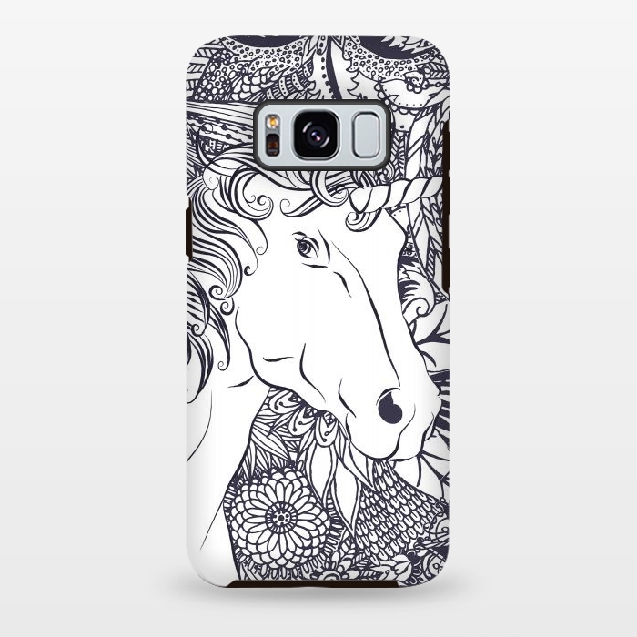 Galaxy S8 plus StrongFit Whimsy unicorn and floral mandala design by InovArts