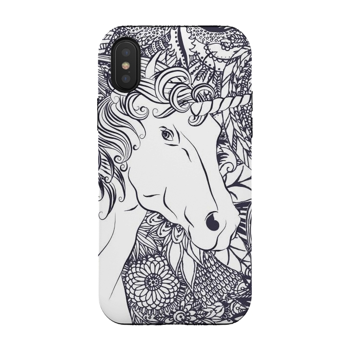 iPhone Xs / X StrongFit Whimsy unicorn and floral mandala design by InovArts