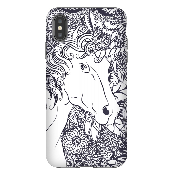 iPhone Xs Max StrongFit Whimsy unicorn and floral mandala design by InovArts