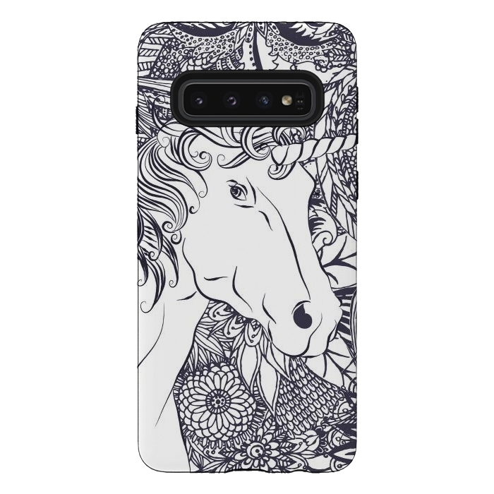 Galaxy S10 StrongFit Whimsy unicorn and floral mandala design by InovArts