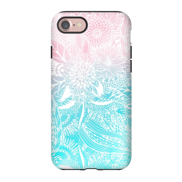 iPhone 7 StrongFit whimsy white floral mandala watercolor design by InovArts