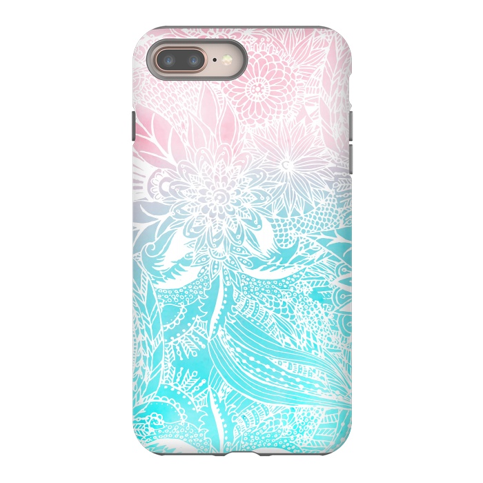 iPhone 7 plus StrongFit whimsy white floral mandala watercolor design by InovArts