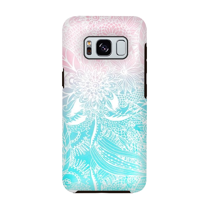Galaxy S8 StrongFit whimsy white floral mandala watercolor design by InovArts