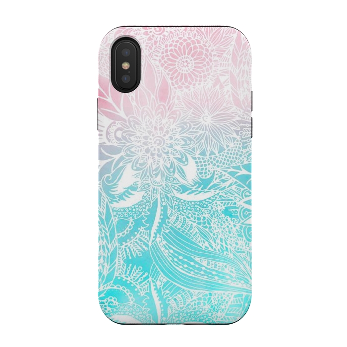 iPhone Xs / X StrongFit whimsy white floral mandala watercolor design by InovArts